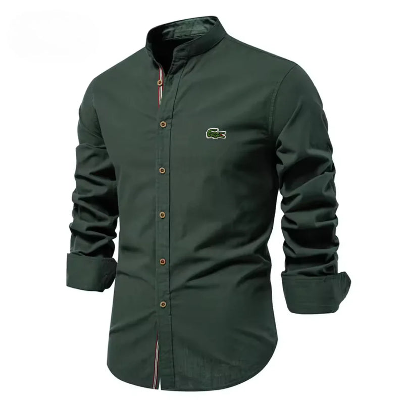 Chemise en coton et lin pour homme avec broderie