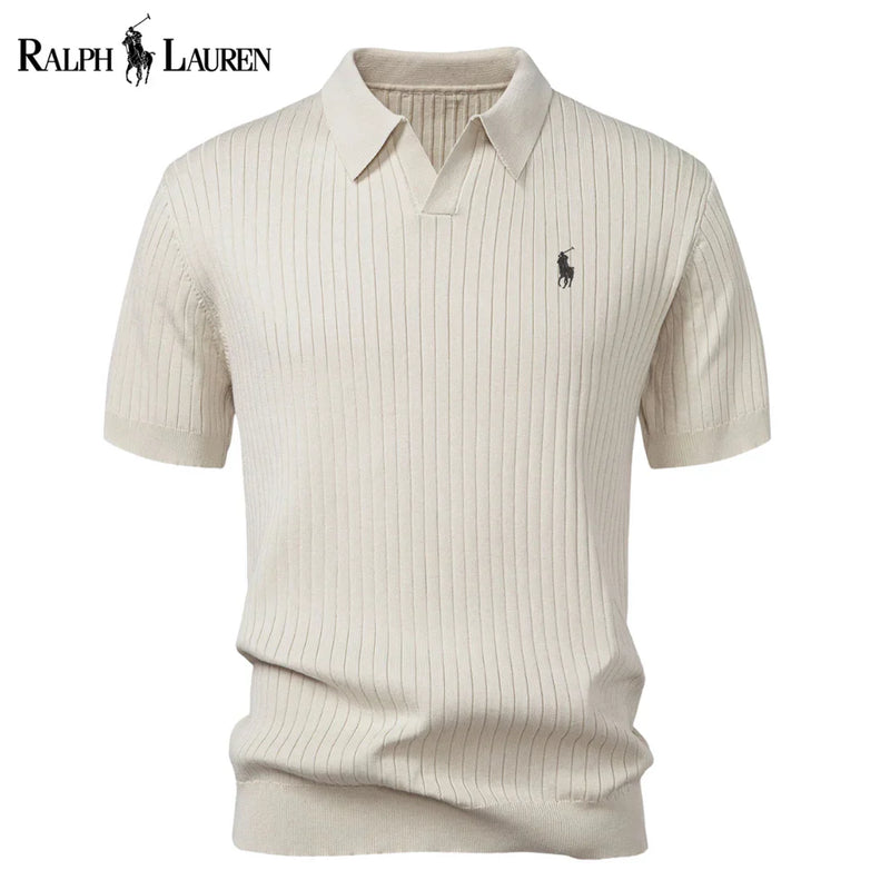 Chemise polo en tricot à col en V rayée RL™
