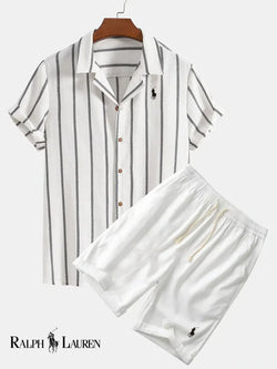 Ensemble chemise cubaine rayée et short pour homme