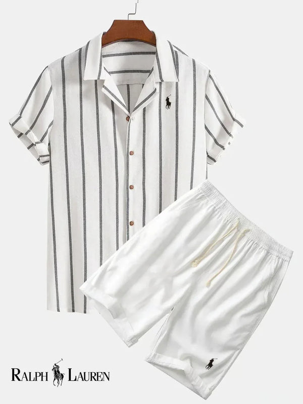 Ensemble chemise cubaine rayée et short pour homme