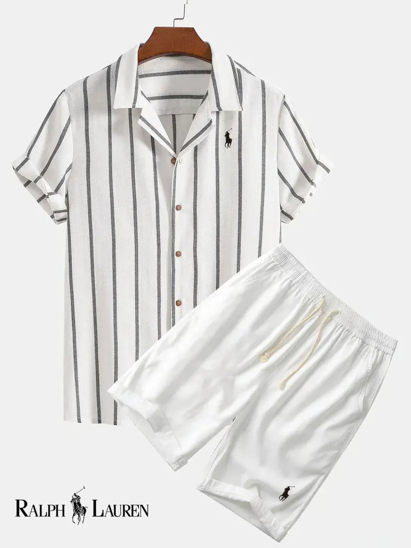 Ensemble chemise cubaine rayée et short pour homme