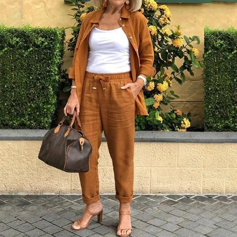 Ensemble décontracté en lin et coton : haut + pantalon