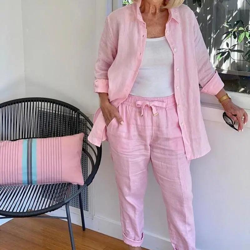 Ensemble décontracté en lin et coton : haut + pantalon