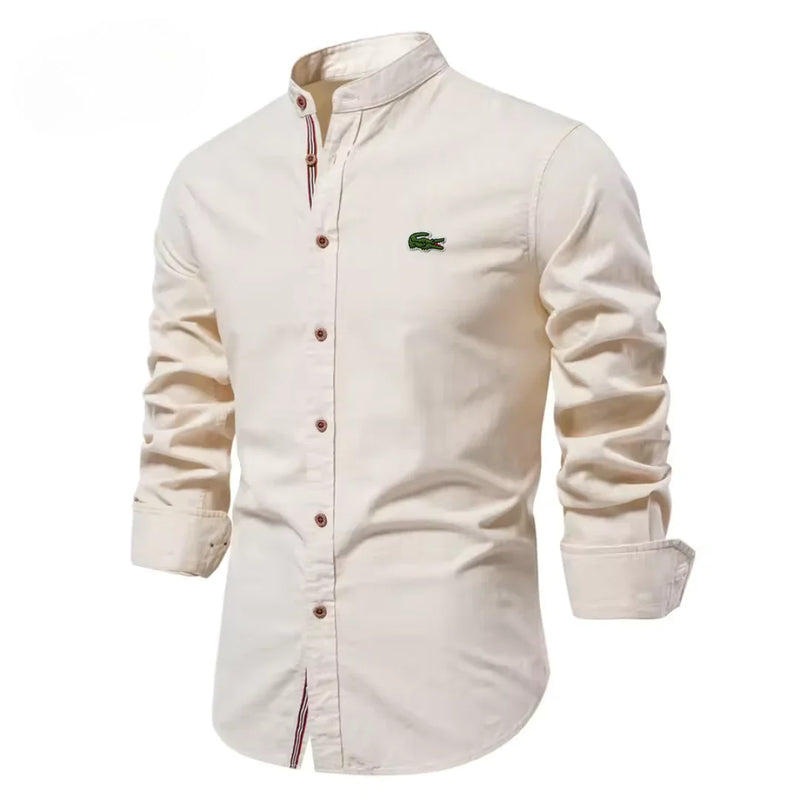 Chemise en coton et lin pour homme avec broderie