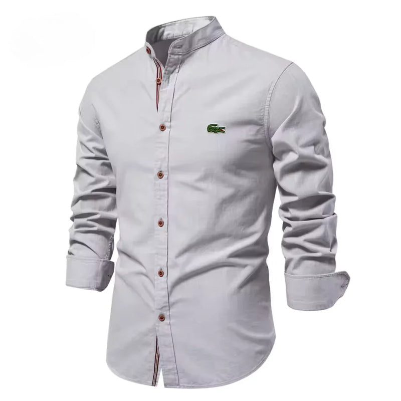 Chemise en coton et lin pour homme avec broderie