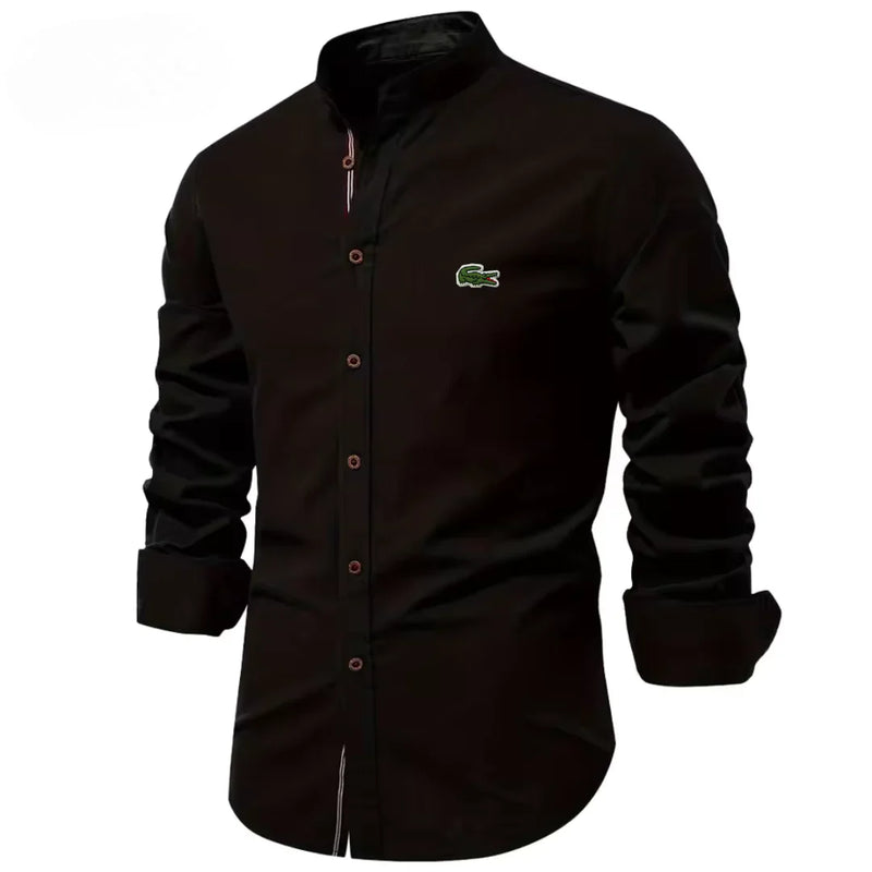 Chemise en coton et lin pour homme avec broderie