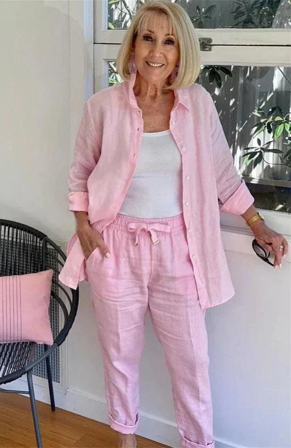 Ensemble décontracté en lin et coton : haut + pantalon