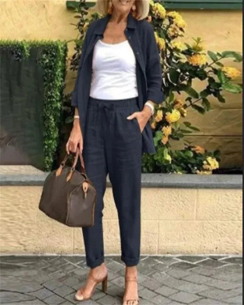 Ensemble décontracté en lin et coton : haut + pantalon
