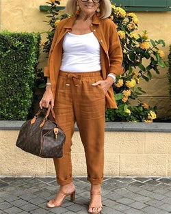 Ensemble décontracté en lin et coton : haut + pantalon
