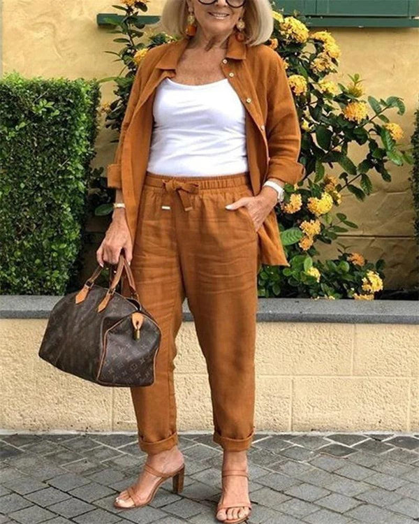 Ensemble décontracté en lin et coton : haut + pantalon