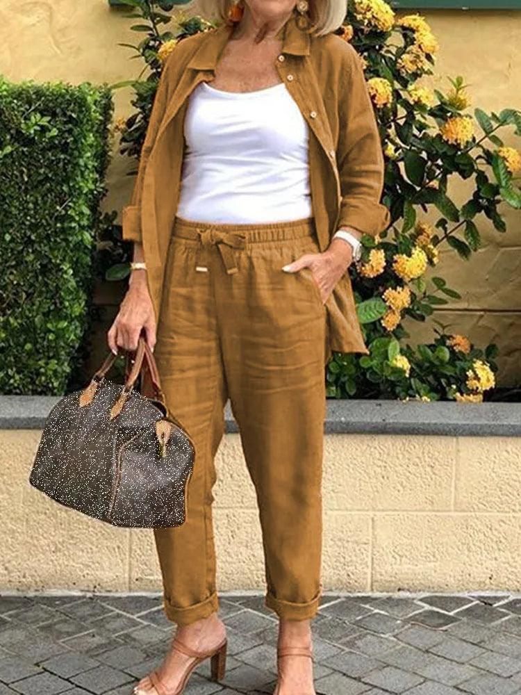 Ensemble décontracté en lin et coton : haut + pantalon