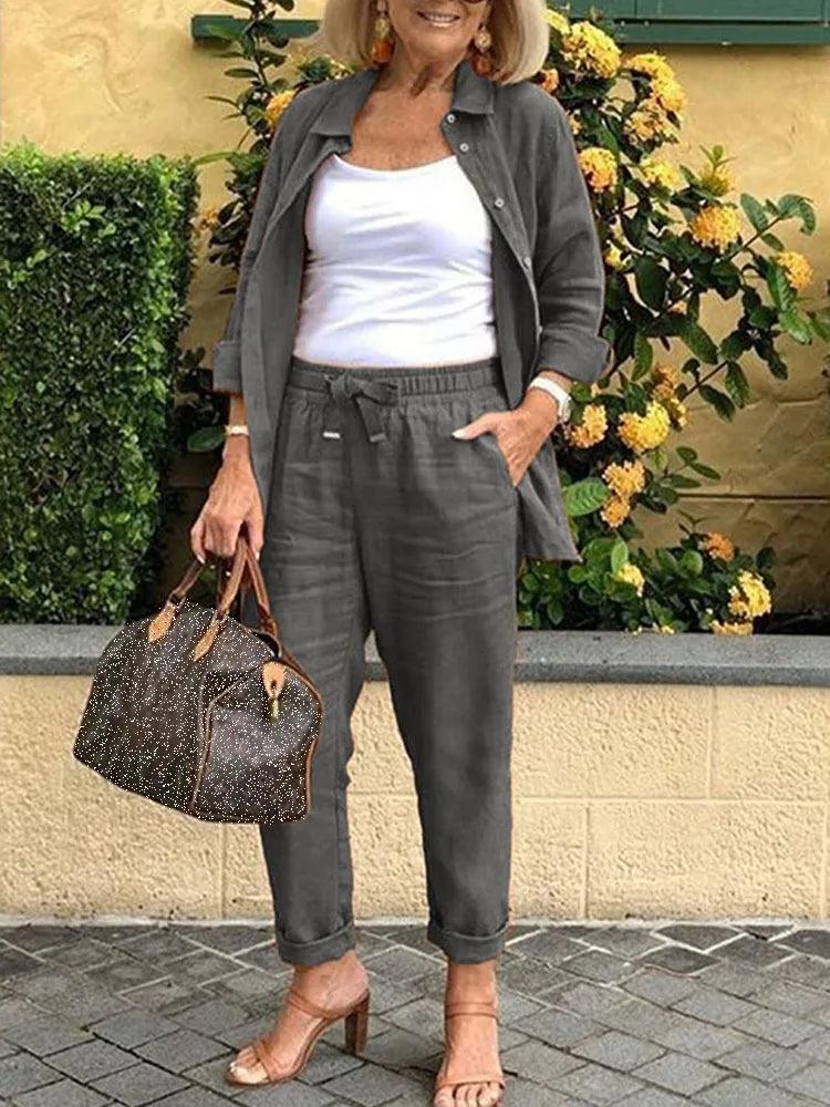 Ensemble décontracté en lin et coton : haut + pantalon