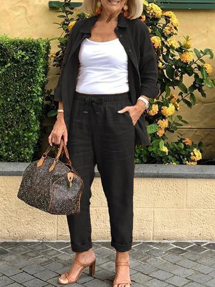 Ensemble décontracté en lin et coton : haut + pantalon
